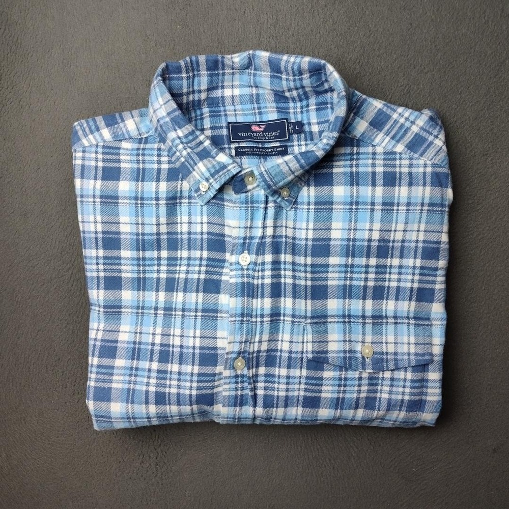 Vineyard Vines Shirt Mens Large Blue Plaid Crosby Classic Button Down Stretch
